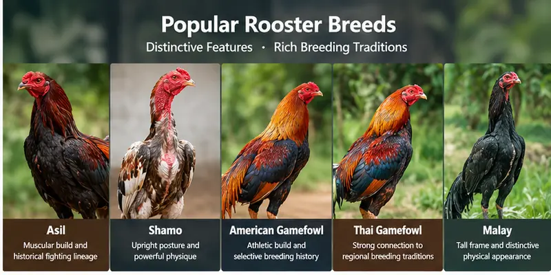 An overview of traditional rooster breeds and cockfighting history.
